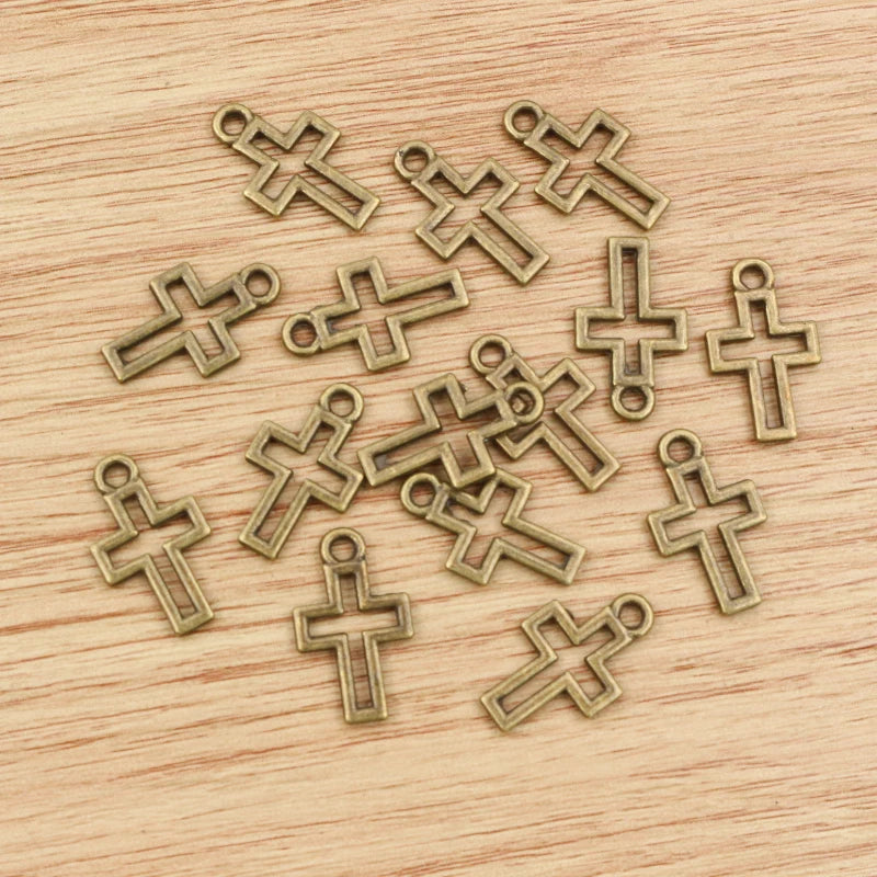 40pcs Cross Charms Antique Silver Gold Bronze Hollow Pendants