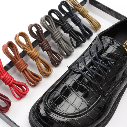 1Pair Round Waxed Shoelaces for Shoes Soild Cotton Boot Laces Leather Shoelace Waterproof Strings Sports Running Rope Shoe Lace