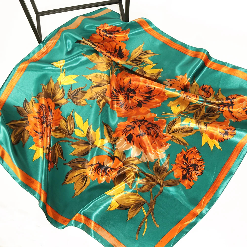 Elegante Zijden Headscarf voor Vrouwen - Luxe Satijnen Zomer Foulard & Stijlvolle 90cm Vierkante Haardoek Bandana