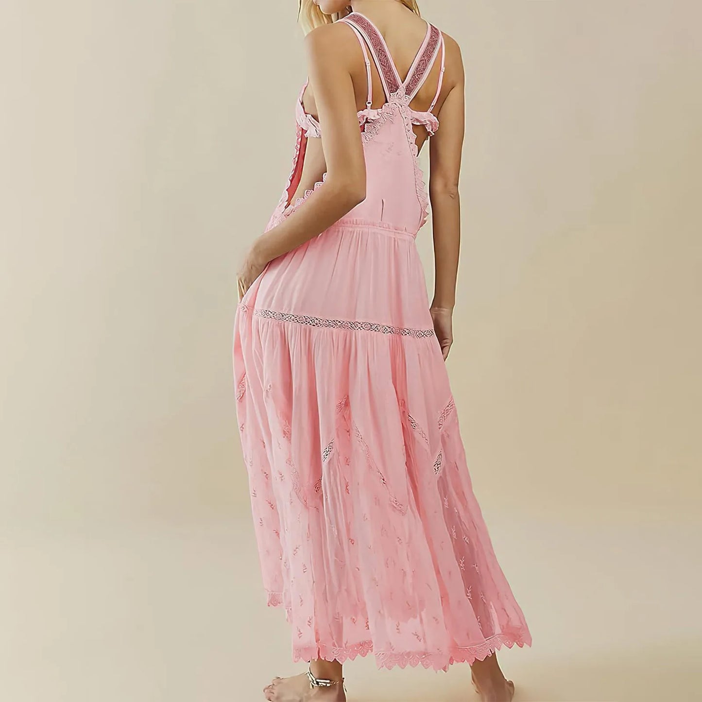 Chic Gelaagde Ruffles Maxidress - Stijlvolle Boheemse Mouwloze Bodycon voor Vrouwen
