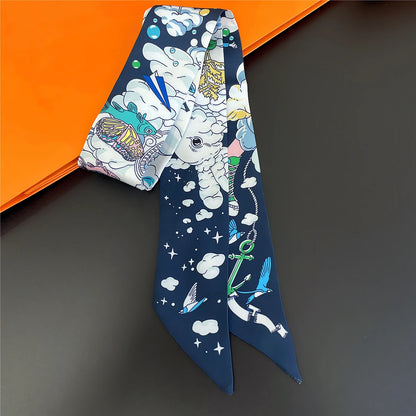 2024 Chic Zebra Florale Zijden Sjaal - Luxe Modeaccessoire voor Vrouwen, Veelzijdige Haarband, Stijlvolle Neckerchief en Elegante Tas Sjaal