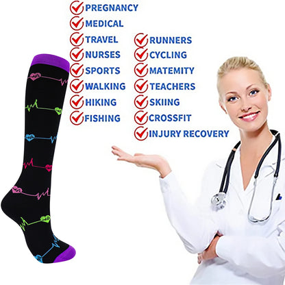 Premium Compressiekousen voor Mannen en Vrouwen - 20-30mmHg Ondersteuning voor Oedeem, Diabetes en Spataderen - Ideaal voor Verpleegkundigen, Hardlopers, Fietsers en Reizigers