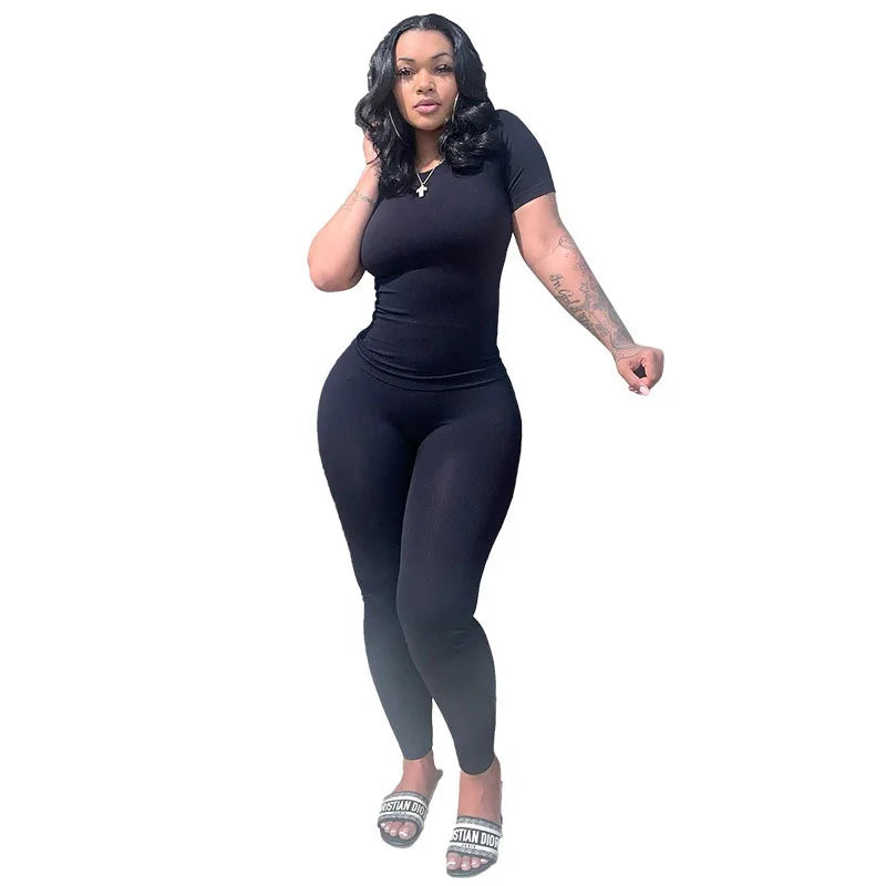 Chique Geribbelde 2-delige Zomer Lounge Set voor Vrouwen: Comfortabele Top & Rekbare Leggings Combinatie