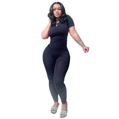 Chique Geribbelde 2-delige Zomer Lounge Set voor Vrouwen: Comfortabele Top & Rekbare Leggings Combinatie