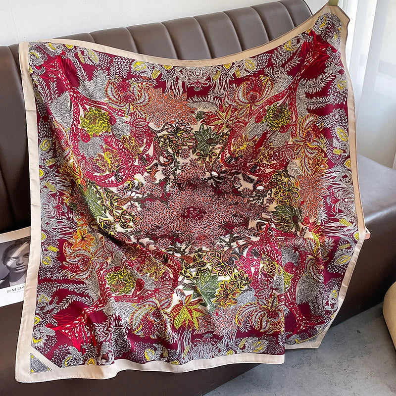 Elegante 90x90cm Twill Zijde-gevoel Vierkante Sjaal voor Dames - Luxe Haar Boomprint Hoofddoek, Sjaal en Nek Sjaal, Perfect voor Hijab of Bandana-stijl!