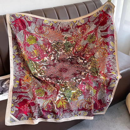 Elegante 90x90cm Twill Zijde-gevoel Vierkante Sjaal voor Dames - Luxe Haar Boomprint Hoofddoek, Sjaal en Nek Sjaal, Perfect voor Hijab of Bandana-stijl!