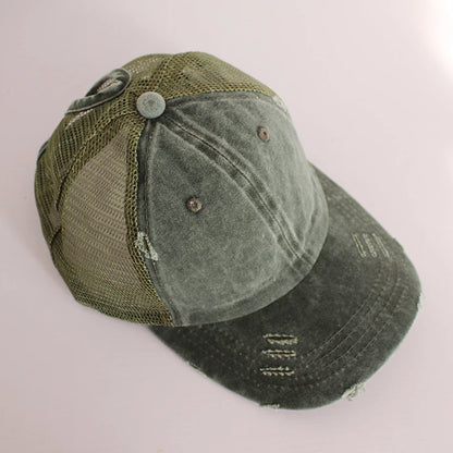 Chic Vintage Paardenstaart Baseballcap voor Dames - Verstelbare Snapback Mesh Zomerhoed met Versleten Afwerking