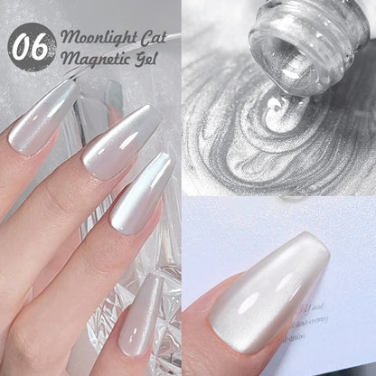 Betoverende Zilveren Maanlicht Kat Magnetische Gel Nagellak - Witte Licht Sprankelende Glitter, Semi- Permanente Nagellak (10ml)