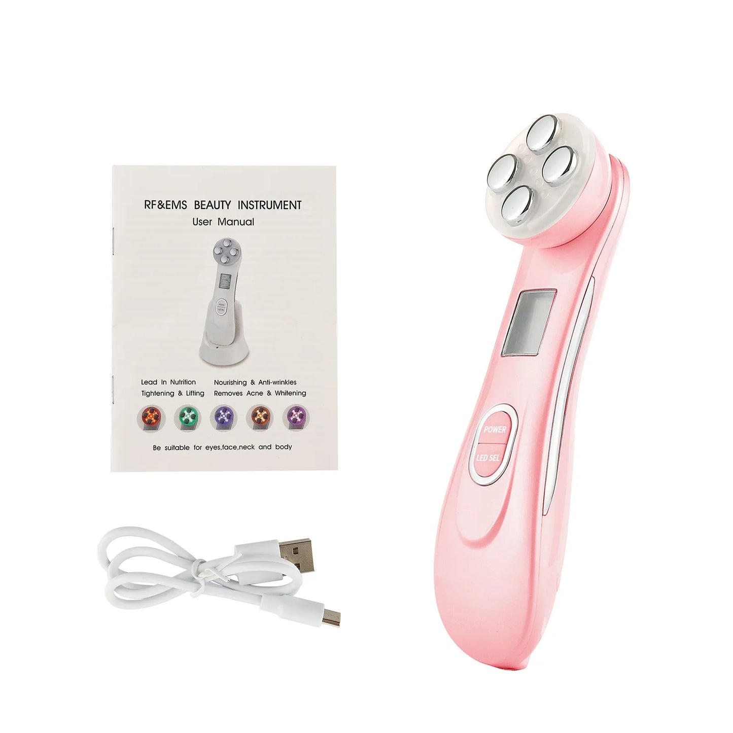 All-in-One RF Radiofrequentie EMS LED Schoonheidsapparaat voor Huidverstrakking, Lift en Rimpelbestrijding - Gezichtsmassager voor een Stralende Huid