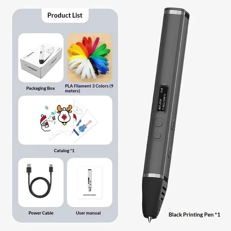 3D Printing Pen with Oled Display Temperature Control PLA ABS 1.75mm Filament 3D Doodling Pen for Kids Artists DIY Crafts