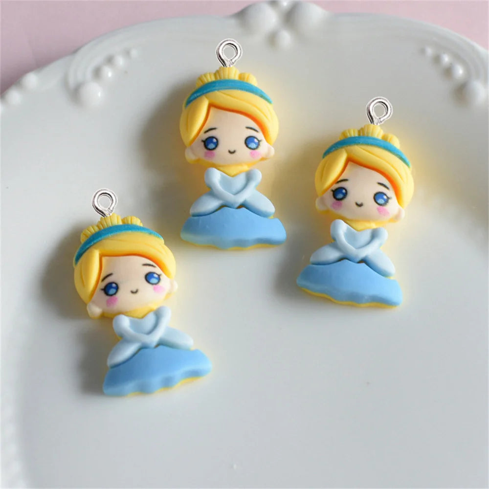 Kawaii Princess Girl Charms Resin Cartoon Pendants DIY Necklace Earrings Keychain Craft Supplies