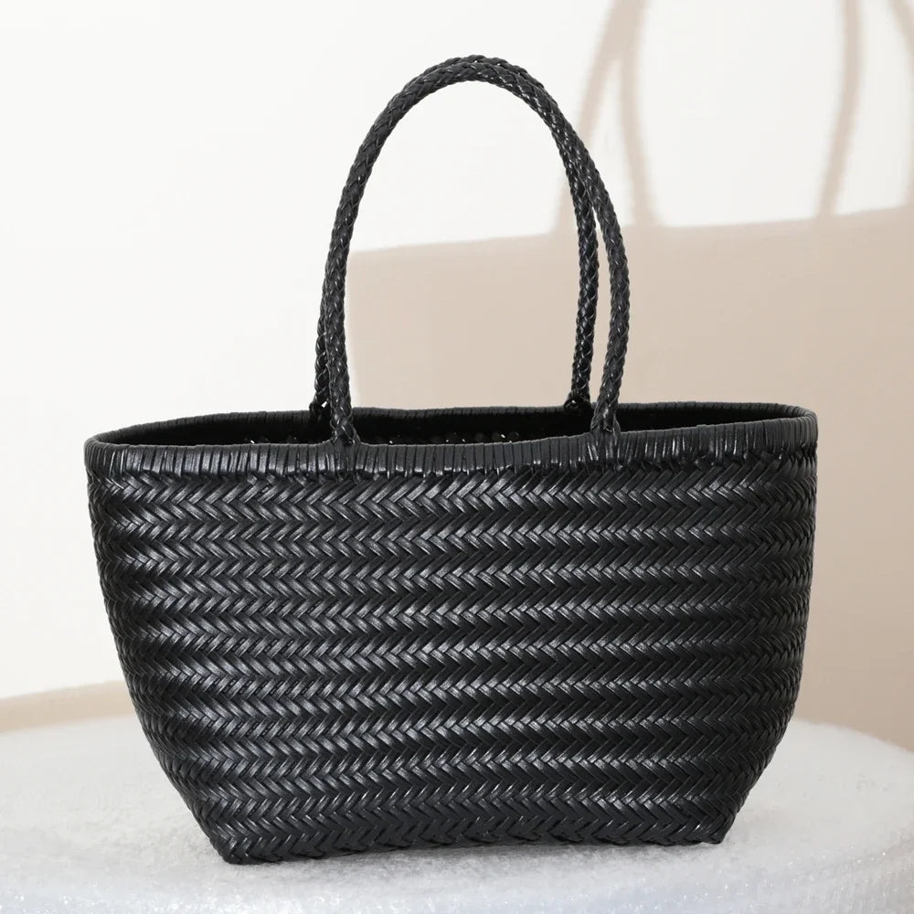 Luxe Dames Echte Lederen Gevlochten Schoudertas - Vintage Grote Handtas voor Chic Casual Winkelen en Alledaagse Stijl