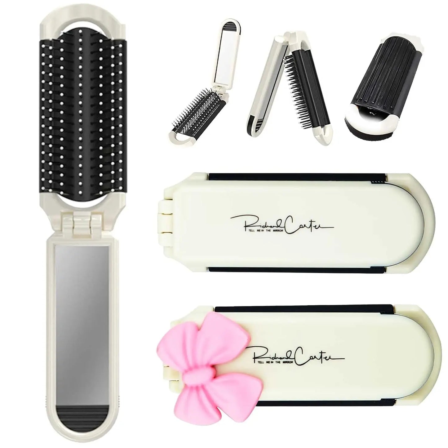 CALIYI Draagbare Mini Vouwbare Haarborstel met Spiegel - Perfect voor Reizen, Salon en Buitenstyling!