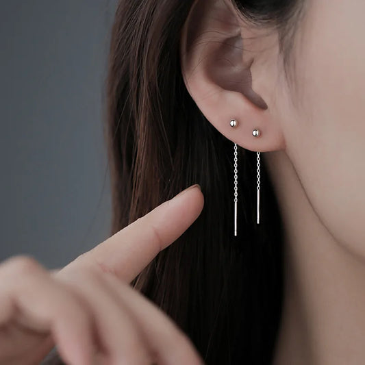 Chic Geometrische Hangoorbellen voor Vrouwen - Zilveren Quasten Keten Dangle Oorbellen, Perfect voor Minimalistische Kpop Stijl!