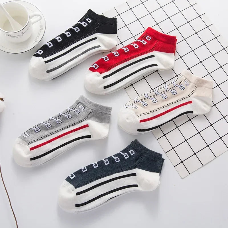 Trendy Ademend Korte Katoenen Sokken met Grappige 3D Skull Letterprint voor Mannen – Stijlvolle Laag Model Sport Boot Sokken