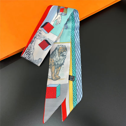 2024 Chic Zebra Florale Zijden Sjaal - Luxe Modeaccessoire voor Vrouwen, Veelzijdige Haarband, Stijlvolle Neckerchief en Elegante Tas Sjaal