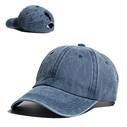 Chic Vintage Paardenstaart Baseballcap voor Dames - Verstelbare Snapback Mesh Zomerhoed met Versleten Afwerking