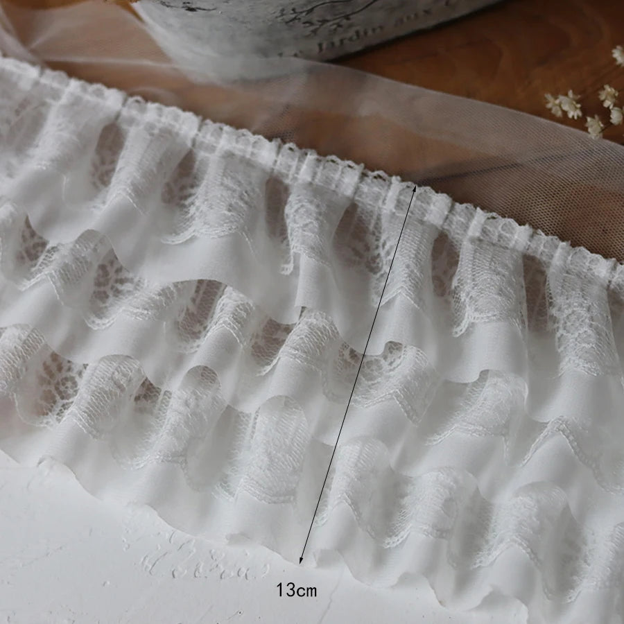 1 Yard Black White Layered Lace Trim 13cm Wide Ruffle Fabric for Skirt Edge Dress Sewing DIY Supplies