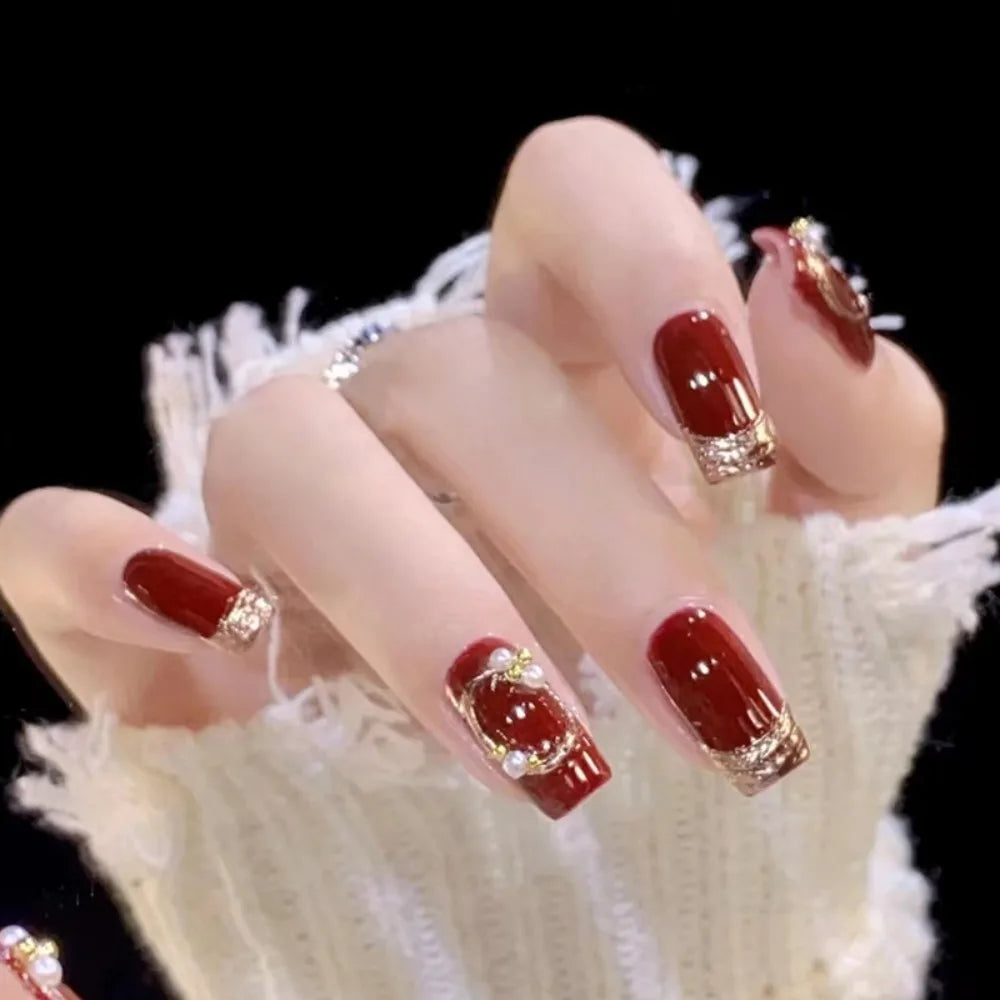 Set van 24 Eenvoudige Gradient Franse Ballerina Druknagels - Waterdichte Medium Coffin Stijl Nepnagels voor Moeiteloze Elegantie!