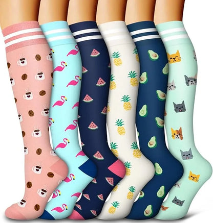 Leuke dieren thema compressiesokken voor actieve mannen en vrouwen - Perfect voor verpleegsters en hardlopers - Inclusief 6 stijlvolle paren!
