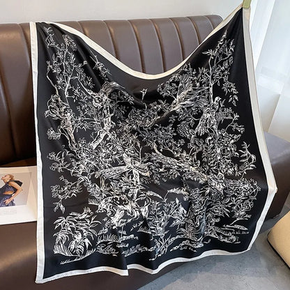 Elegante 90x90cm Twill Zijde-gevoel Vierkante Sjaal voor Dames - Luxe Haar Boomprint Hoofddoek, Sjaal en Nek Sjaal, Perfect voor Hijab of Bandana-stijl!