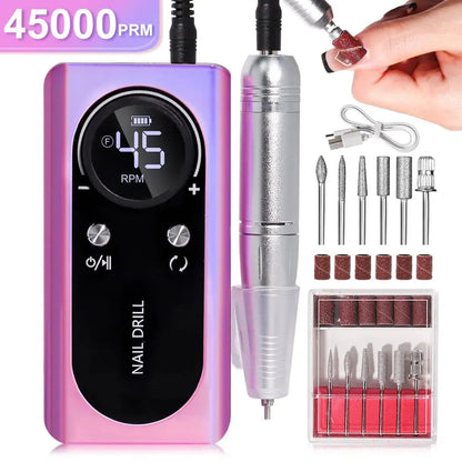 Hoge prestaties 45000RPM Oplaadbare Elektrische Nagelboor - Draagbare Laag Geluids Nagelschuurmachine voor Salon-kwaliteit Manicure