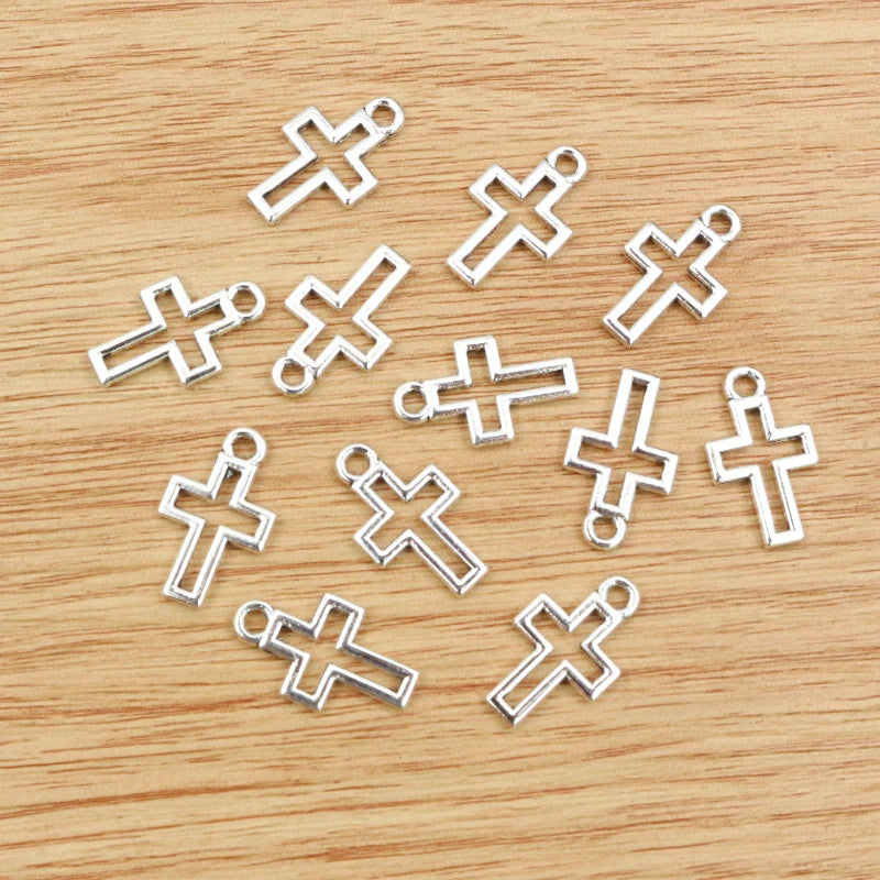 40pcs Cross Charms Antique Silver Gold Bronze Hollow Pendants