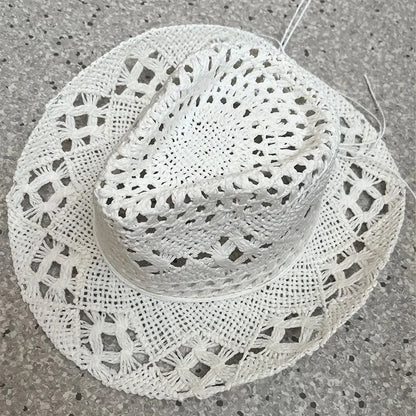 Stijlvolle Vintage Boheemse Strohoed met Houten Kralen - Perfect voor Zomerse Stranddagen en Westerse Avonturen!