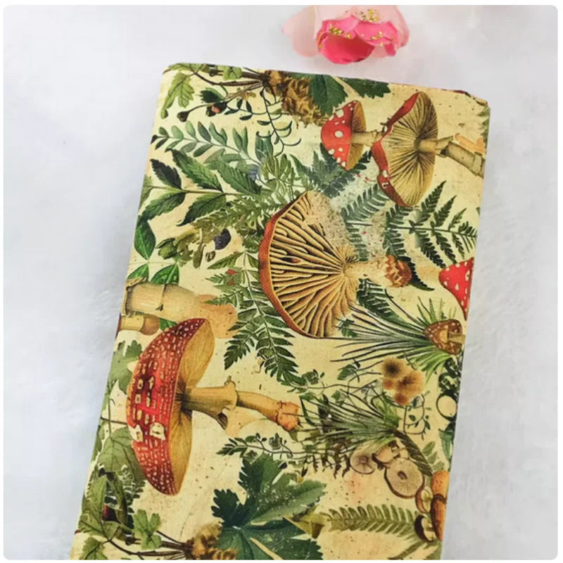 Mushroom Print Cotton Fabric Nordic Botanical Pattern for Sewing Bags Quilting DIY Crafts by Meter
