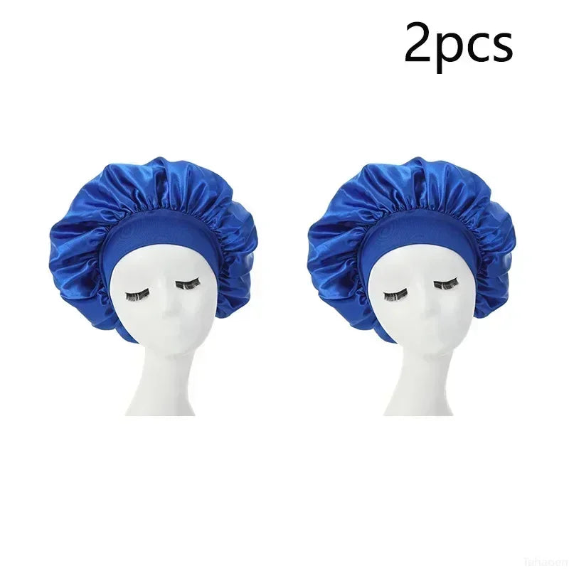 Bonnet Sleeping Cap Nightcap High Elastic Wide Brim Satin Night Hat Shower Silky Bonnet Hair Cover Wrap for Women Man Sleep Cap