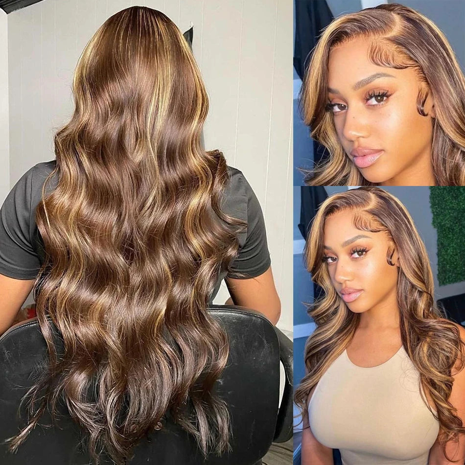 Prachtige Blonde Body Wave Menselijk Haar Hoogtepunten Peruk met 13X6 HD Lace Frontal - Onberispelijke Stijl en Comfort!