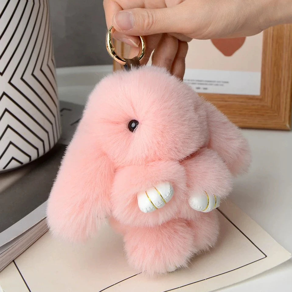 Schattige ZAKOL 15cm Fluffy Konijnenbont Pom Pom Sleutelhanger - De Perfecte Zachte en Schattige Accessoire voor Meisjes Tassen! Ideaal Cadeau voor Elke Gelegenheid!
