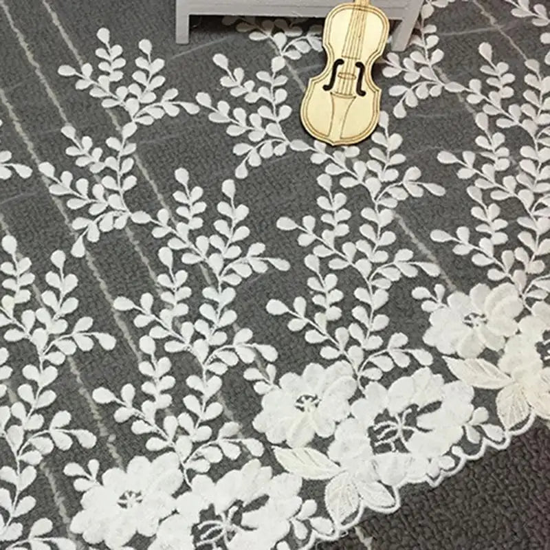 White Embroidered Lace Fabric 1 Yard Floral Mesh Lace Trim for Dress Sewing Wedding DIY Garment Decor