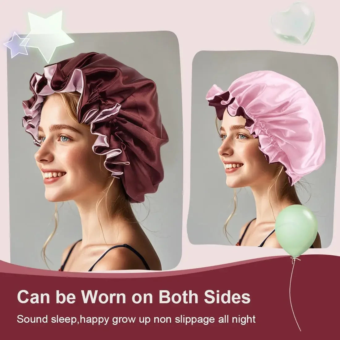 Double Layer Silk Satin Bonnet Lady Night Sleep Hats Fashion Shower Cap Head Cover for Women