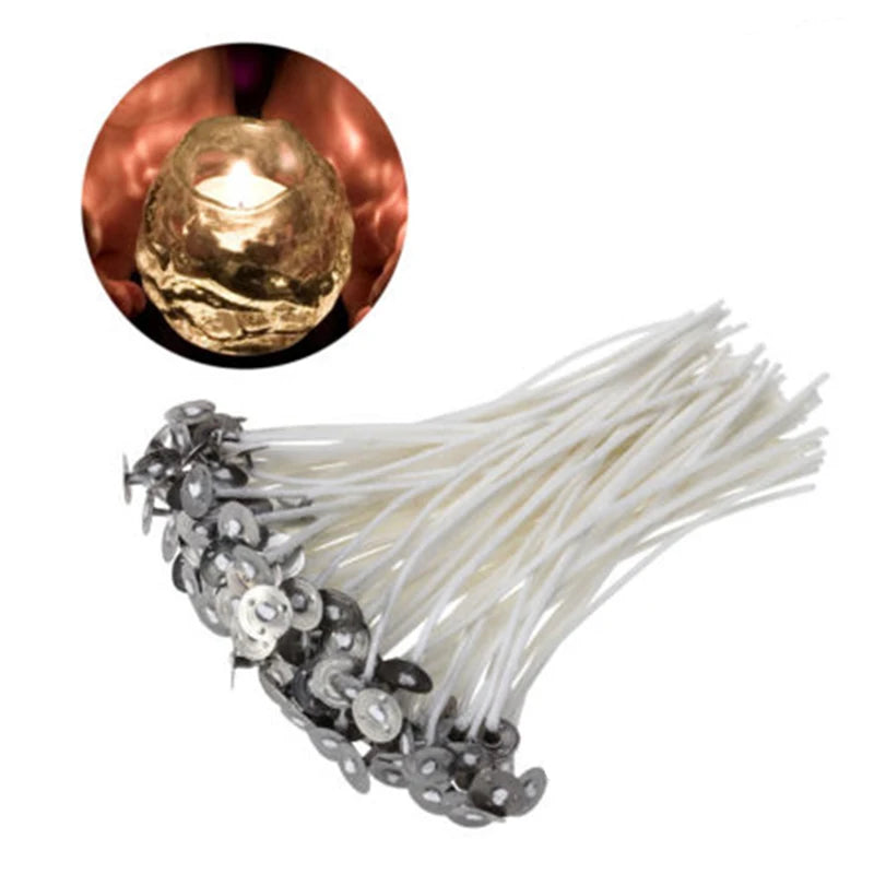 Pre-Tabbed Cotton Candle Wicks | Metal Sustainer Wicks for Candle Making | DIY Candle Supplies