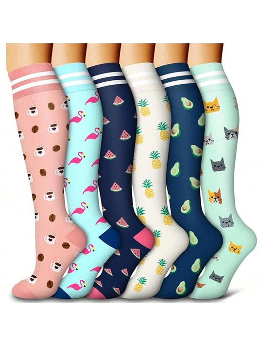 Leuke dieren thema compressiesokken voor actieve mannen en vrouwen - Perfect voor verpleegsters en hardlopers - Inclusief 6 stijlvolle paren!