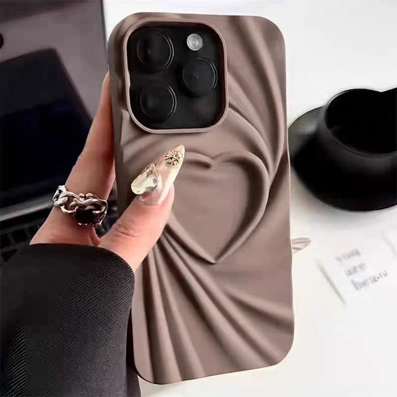 Chique 3D Hart Vouwbare Telefoonhoes voor iPhone 11, 12, 13, 14, 15 en 16 Pro Max - Zachte Matte Siliconen Volledige Bescherming