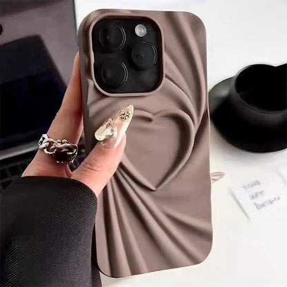 Chique 3D Hart Vouwbare Telefoonhoes voor iPhone 11, 12, 13, 14, 15 en 16 Pro Max - Zachte Matte Siliconen Volledige Bescherming