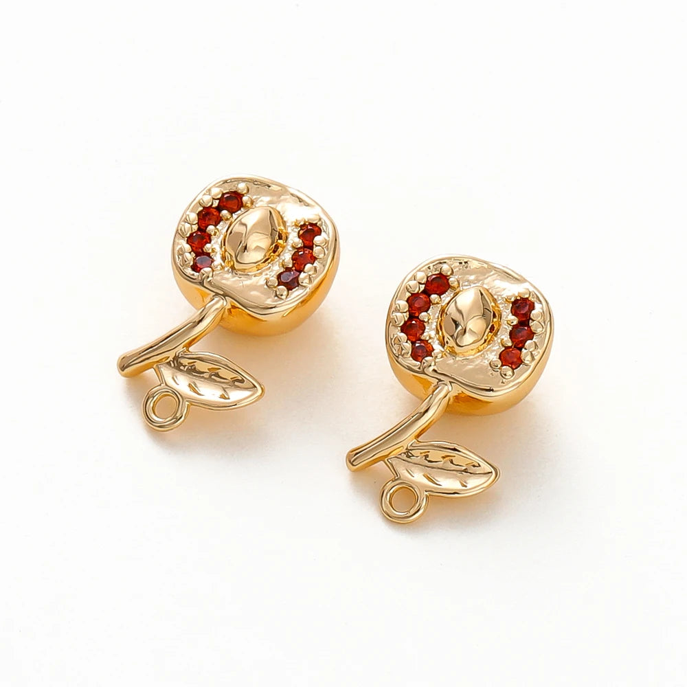 2pcs Strawberry Charms 18K Gold Plated Fruit Pendants Brass