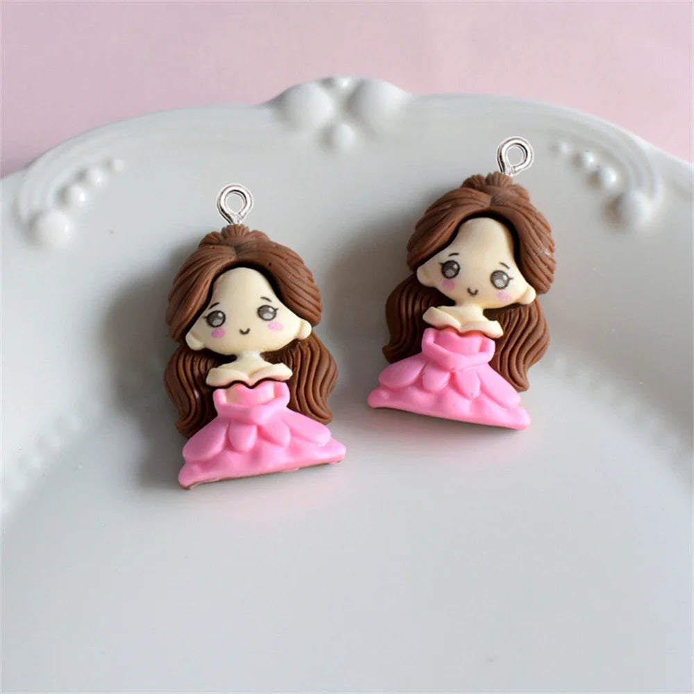 Kawaii Princess Girl Charms Resin Cartoon Pendants DIY Necklace Earrings Keychain Craft Supplies