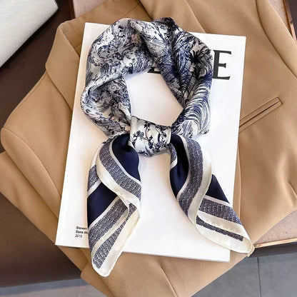 Chic 2025 Lente & Herfst Imitatie Zijde Sjaal voor Vrouwen - 70cm Gedrukt Vierkant Ontwerp, Veelzijdige Zachte Haarband & Sjaal Wikkel, Perfecte Hijab Accessoire!