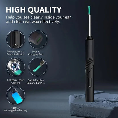 Premium Slimme Visuele Oorwasverwijderaar Kit: 1080P HD Otoscope Camera, 8-delige Oorreiniger Set en 6 LED Lichten voor Effectieve Oorverzorging