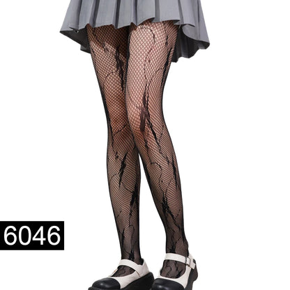 Aantrekkelijke Machten Visnet Panty voor Vrouwen - Stijlvolle Jacquard Lange Bodystockings & Naad Elegantie in Zwarte Kousen