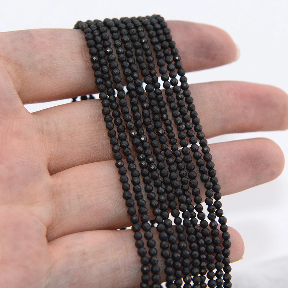 Natural Shungite Faceted Round Beads 2mm 3mm 4mm 15 Inch Strand Genuine Matte Black Gemstone for Jewelry Making
