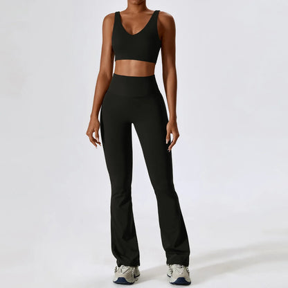 Til je training naar een hoger niveau: 2-delige dames yoga set met hoge taille flare leggings en stijlvolle mouwloze vest top voor ultiem comfort en prestaties