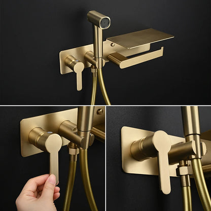 Luxueuze Messing Handdouche Bidet Sprayer met Warm en Koud Water Mengkraan - Stijlvolle Zwart Gouden Afwerking voor Ultieme Hygiëne en Comfort