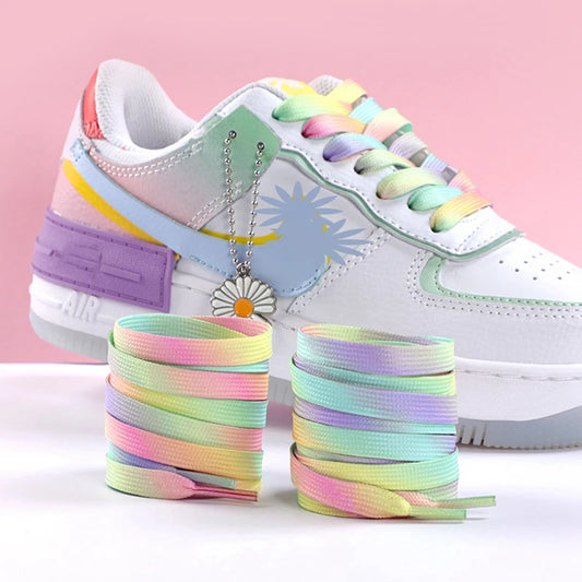 Levendige Regenboog Veters - Perfect voor Casual Canvas Schoenen, Unisex Kleurrijk Gradient Ontwerp, 1 Paar