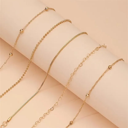 Chique 5-delige Mini Gouden Ketting Armband Set - Stijlvolle Zinklegering Sieraad voor Elke Dag Stapelbare Elegant!