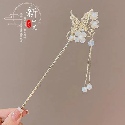 Elegante Romantische Haarklem in Chinese Stijl voor Vrouwen, Geëmaileerde Bloemenspeld, Modeaccessoire in Legering