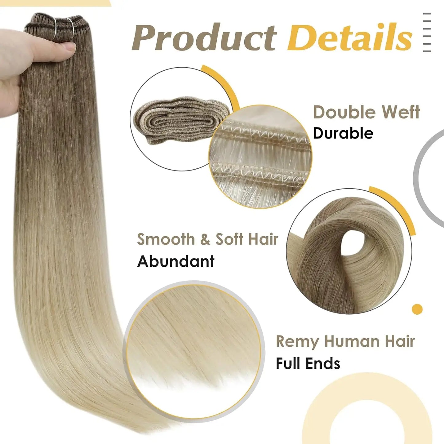 Verander Je Uiterlijk met Full Shine Ombre Blonde Menselijk Haar Weft Extensions - Zijdeachtig Steil 100g Remy Skin Dubbele Weft Bundels voor een Perfecte Salonafwerking!